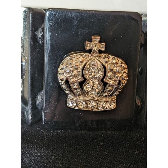 Chunky Black Stretch Rhinestone Crown Bracelet - Picture 6 of 10